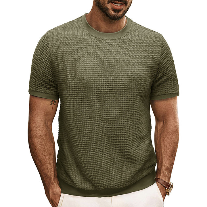 Herren Strukturiertes Kurzarm-T-Shirt aus atmungsaktivem Baumwollmix mit Rundhalsausschnitt Aliams