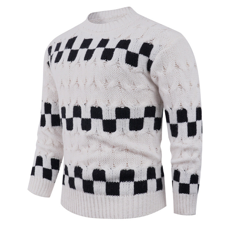 Herren Strickpullover mit kreativen geometrischen Mustern und hohem Kragen Aliams