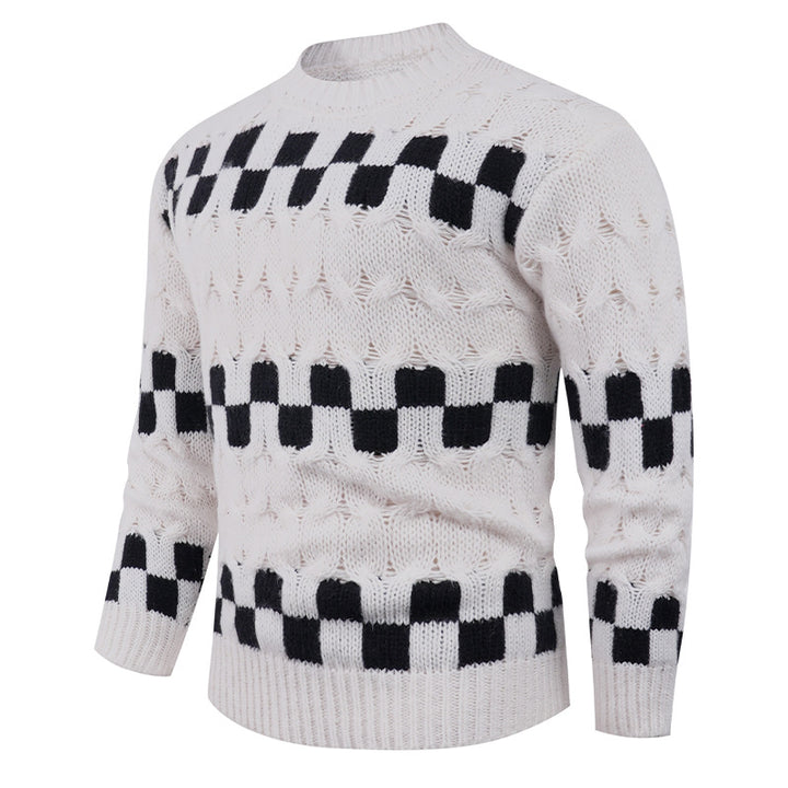 Herren Strickpullover mit kreativen geometrischen Mustern und hohem Kragen Aliams