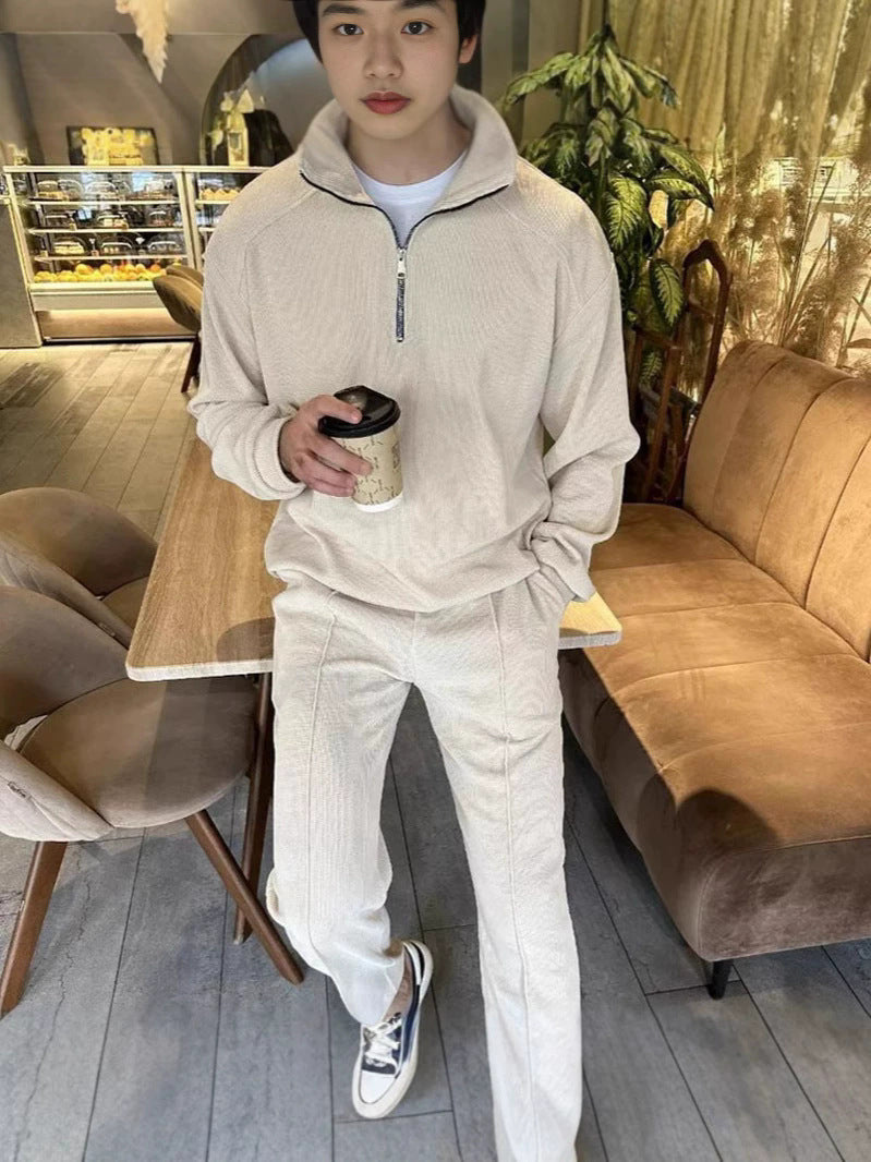 Herren sportliches Fleece-Outfit mit halbem Reißverschluss Aliams