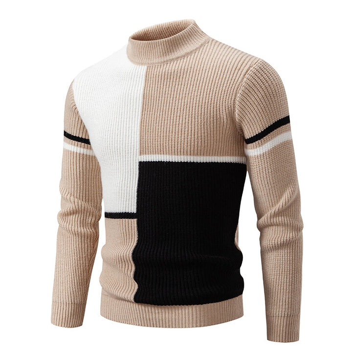 Herren Strickpullover mit modernem Farbblockdesign und hohem Kragen Aliams