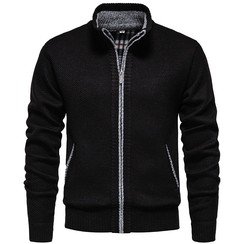 Herren stylischer Strickjacke mit hohem Kragen und praktischen Taschen Aliams