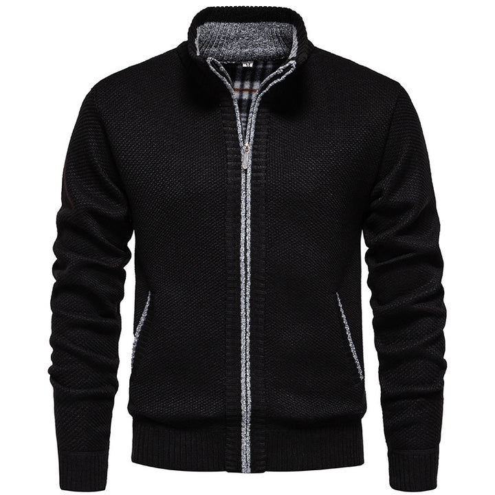 Herren stylischer Strickjacke mit hohem Kragen und praktischen Taschen Aliams