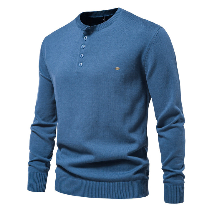 Herren Strickpullover mit modernem Henley-Ausschnitt und feiner Struktur Aliams