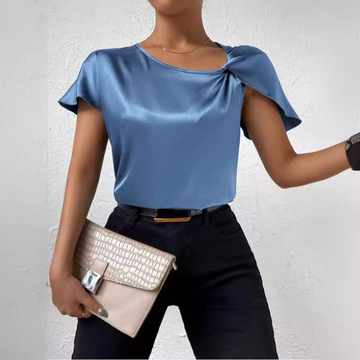 Aliams | Satin Twist Einfarbiger Lockerer Vielseitiger Top