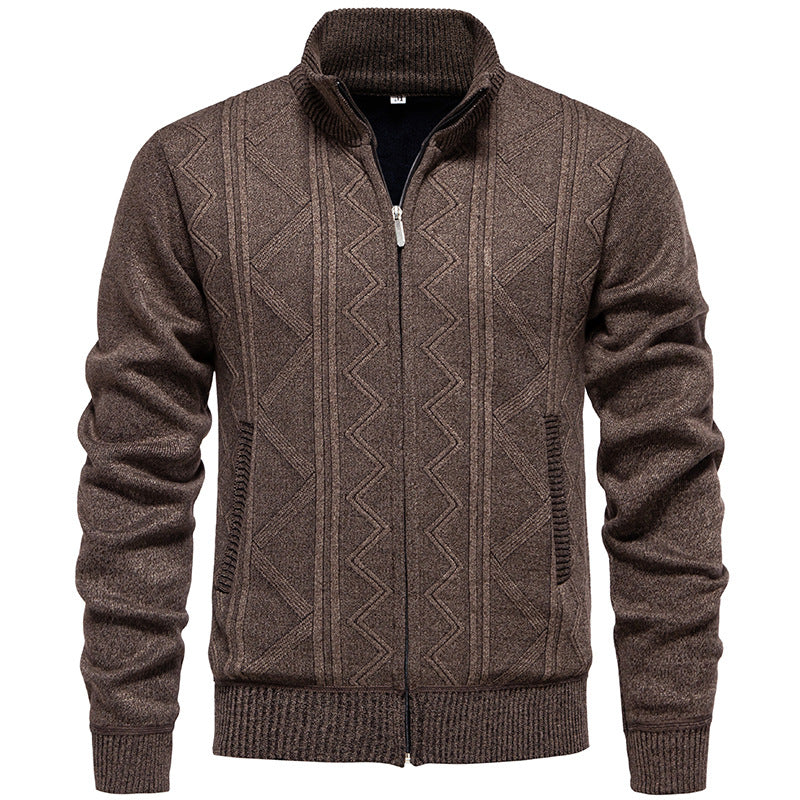 Herren Strickjacke mit Zopfmuster und hohem Stehkragen Aliams
