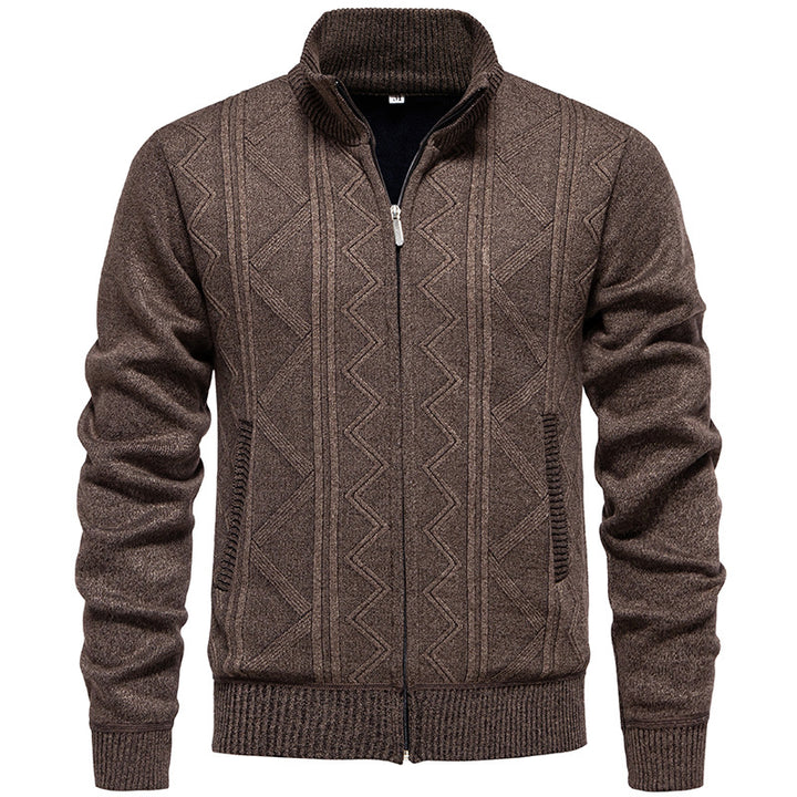 Herren Strickjacke mit Zopfmuster und hohem Stehkragen Aliams
