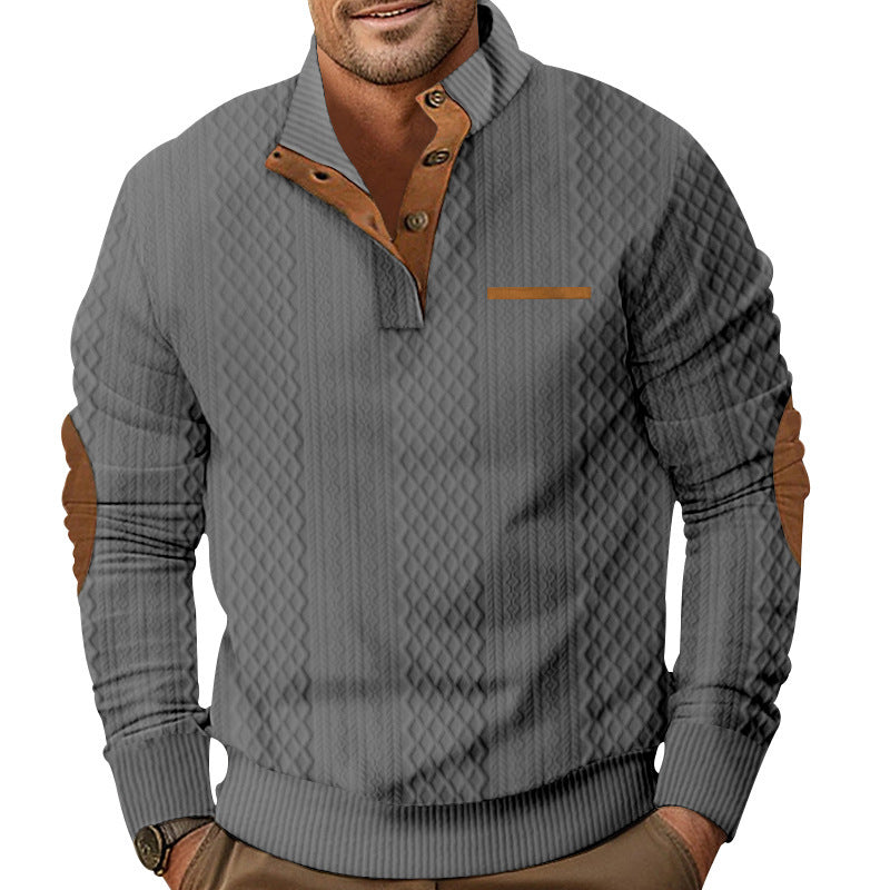 Herren Strickpullover mit klassischer Knopfleiste und Lederdetails Aliams