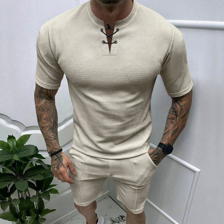 Herren sportliches Kurzarm-Henley-Set mit modernem Strukturdesign Aliams