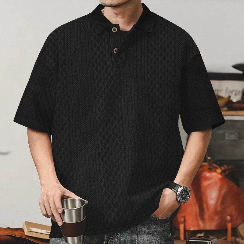 Herren Trendiges Kurzarmhemd mit strukturiertem Design und Knopfleiste Aliams