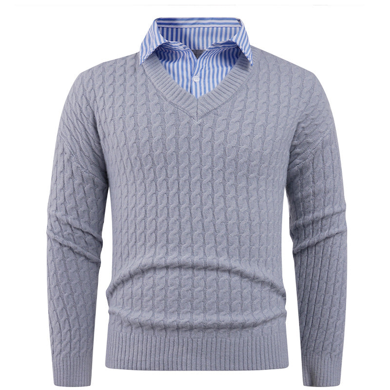 Herren Strickpullover mit Zopfmuster und V-Ausschnitt Aliams
