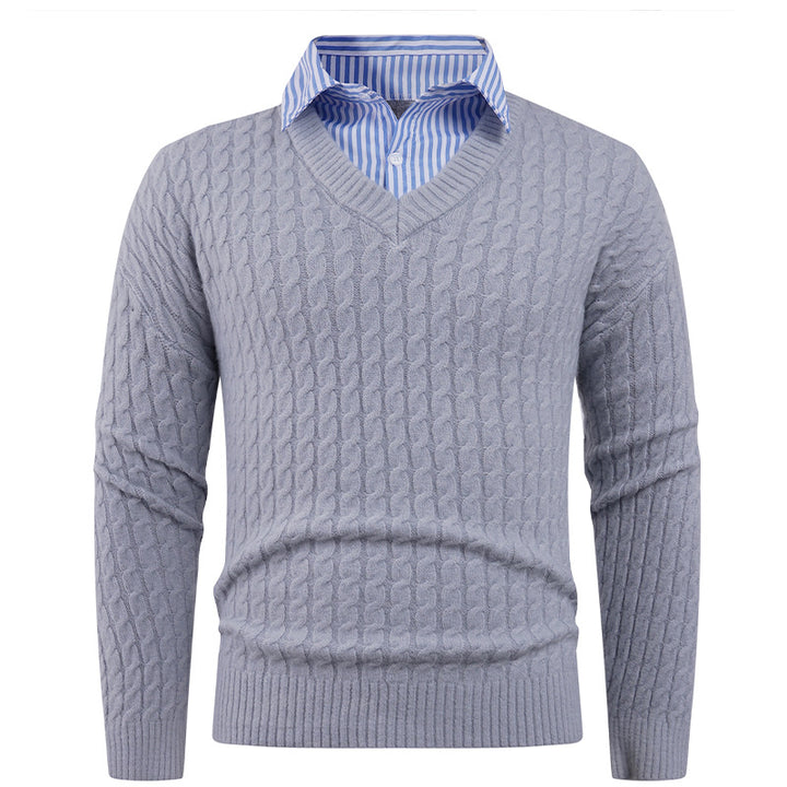 Herren Strickpullover mit Zopfmuster und V-Ausschnitt Aliams