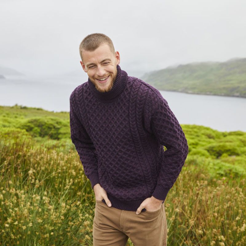 Herren Strickpullover mit Zopfmuster und hohem Kragen Aliams