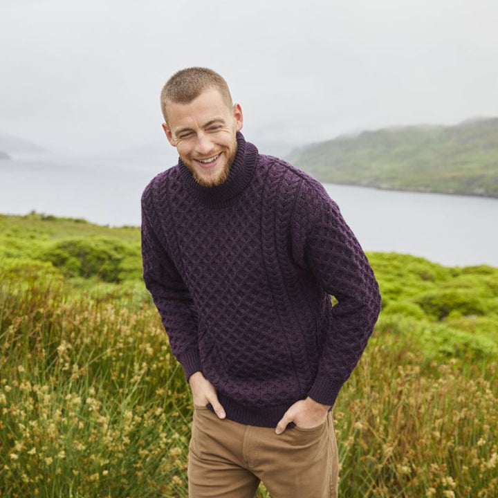 Herren Strickpullover mit Zopfmuster und hohem Kragen Aliams