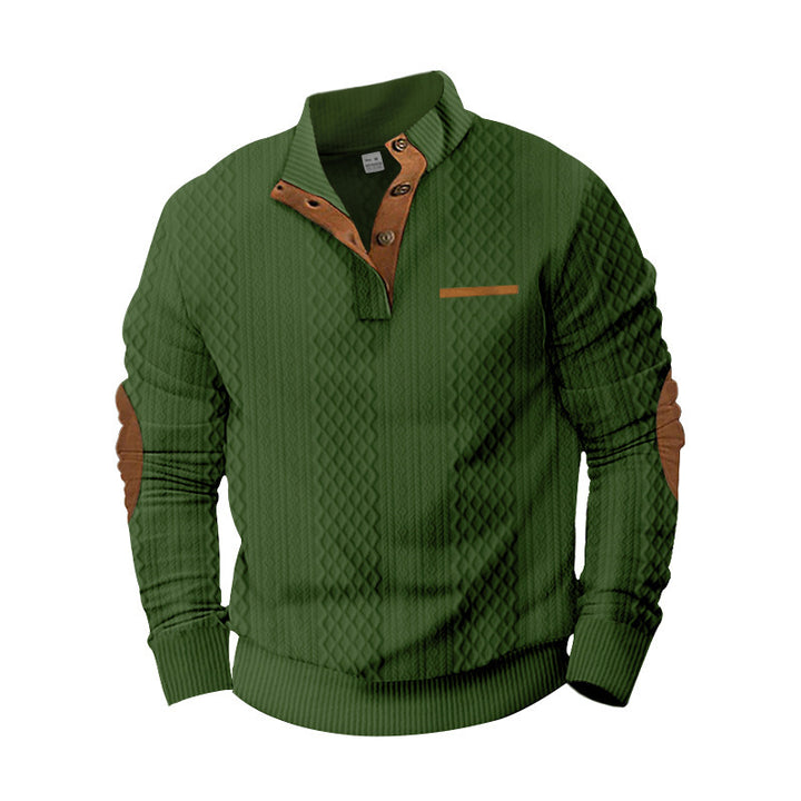 Herren Strickpullover mit klassischer Knopfleiste und Lederdetails Aliams