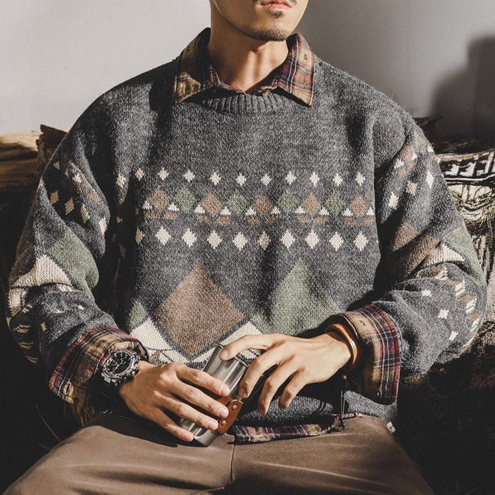Herren Strickpullover mit geometrischem Muster und lässigem Schnitt Aliams