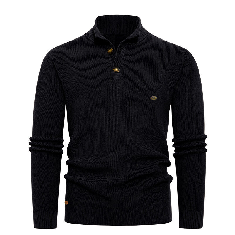 Herren Strickpullover mit Knopfdetails und modernem Stehkragen Aliams