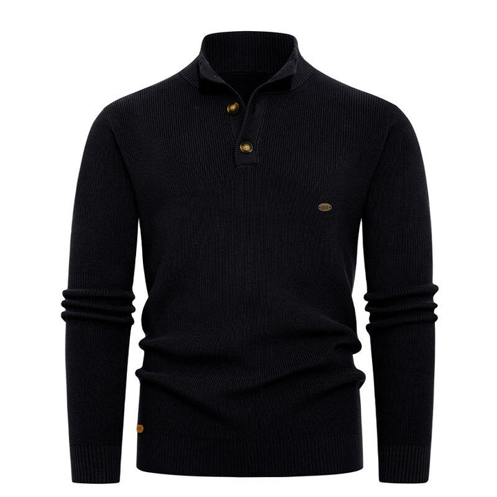 Herren Strickpullover mit Knopfdetails und modernem Stehkragen Aliams