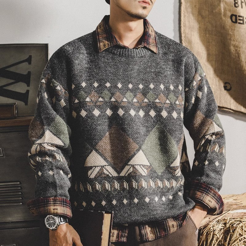 Herren Strickpullover mit geometrischem Muster und lässigem Schnitt Aliams