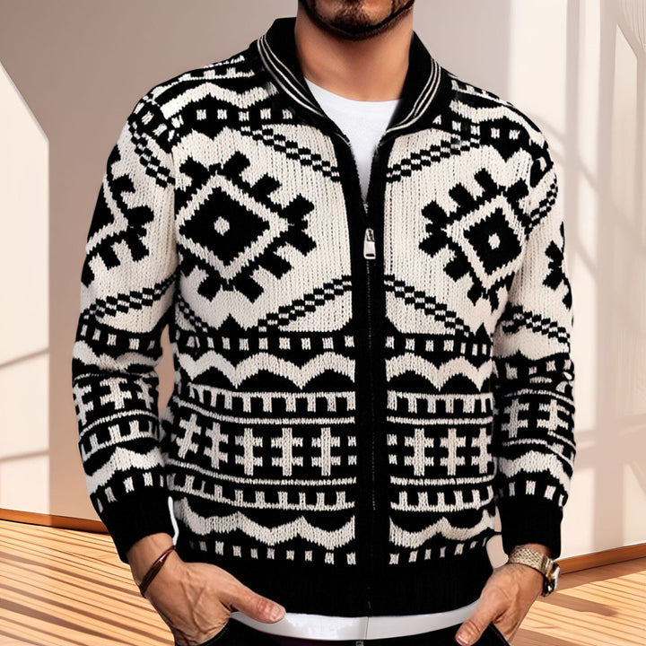 Herren Strickjacke mit Zopfmuster und Stehkragen Aliams
