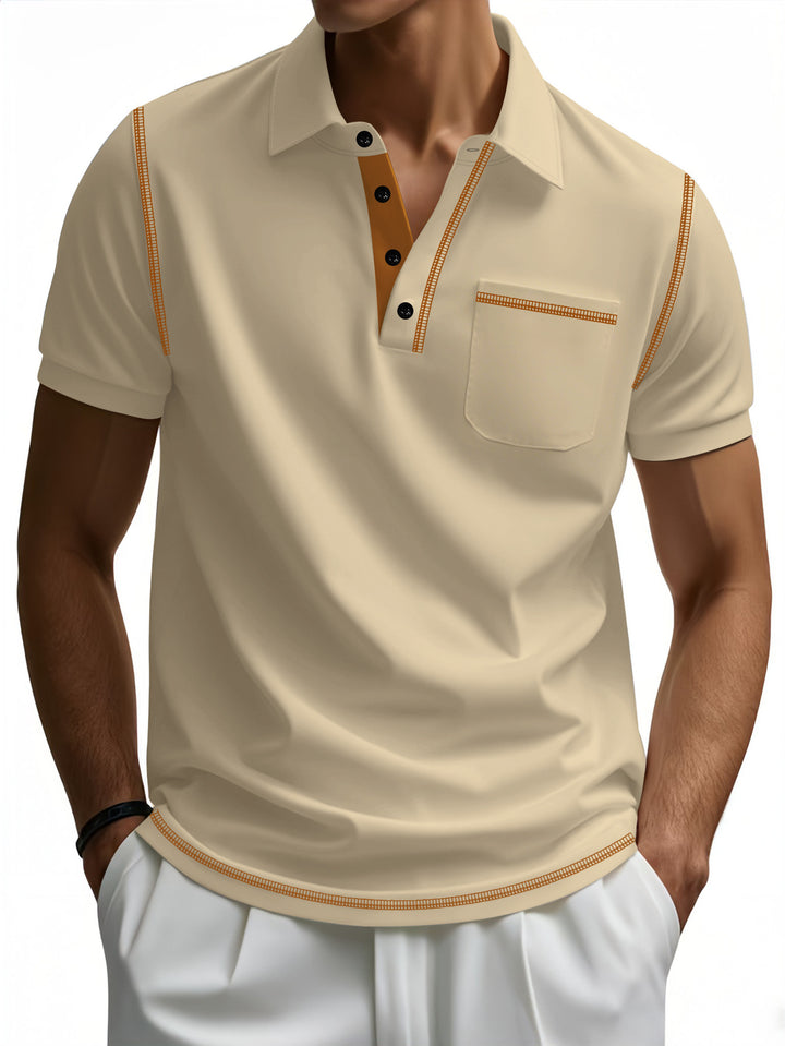 Herren sportliches Kurzarm-Polohemd mit Kontrastpaspelierung und Brusttasche Aliams