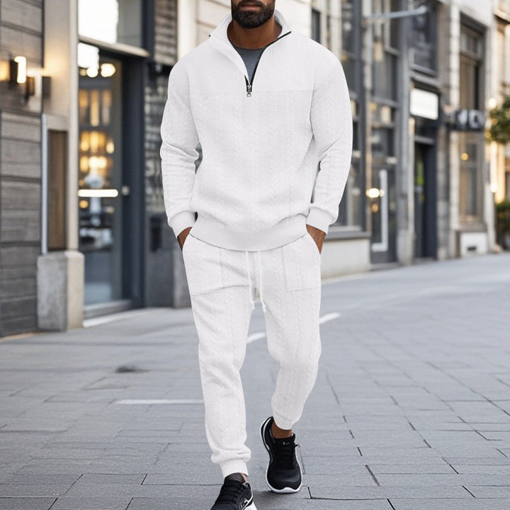 Herren sportliches Fleece-Set mit halbem Reißverschluss und praktischen Taschen Aliams