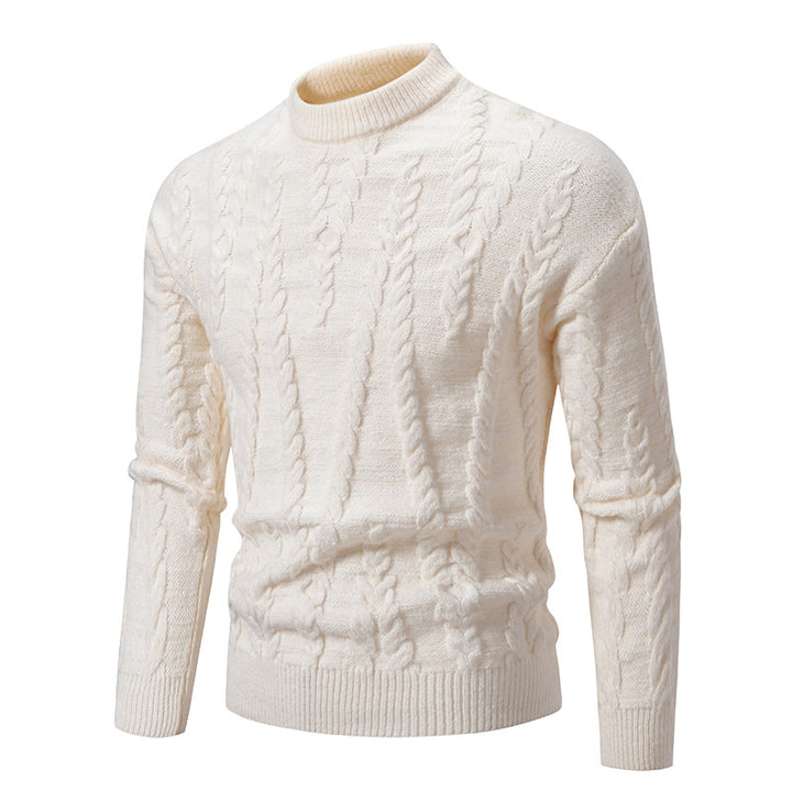 Herren Strickpullover mit klassischem Zopfdesign und hohem Kragen Aliams