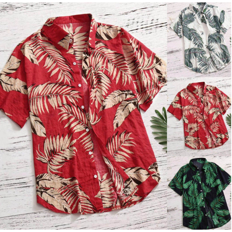 Herren Tropical Leaf Print Freizeitshirt Aliams