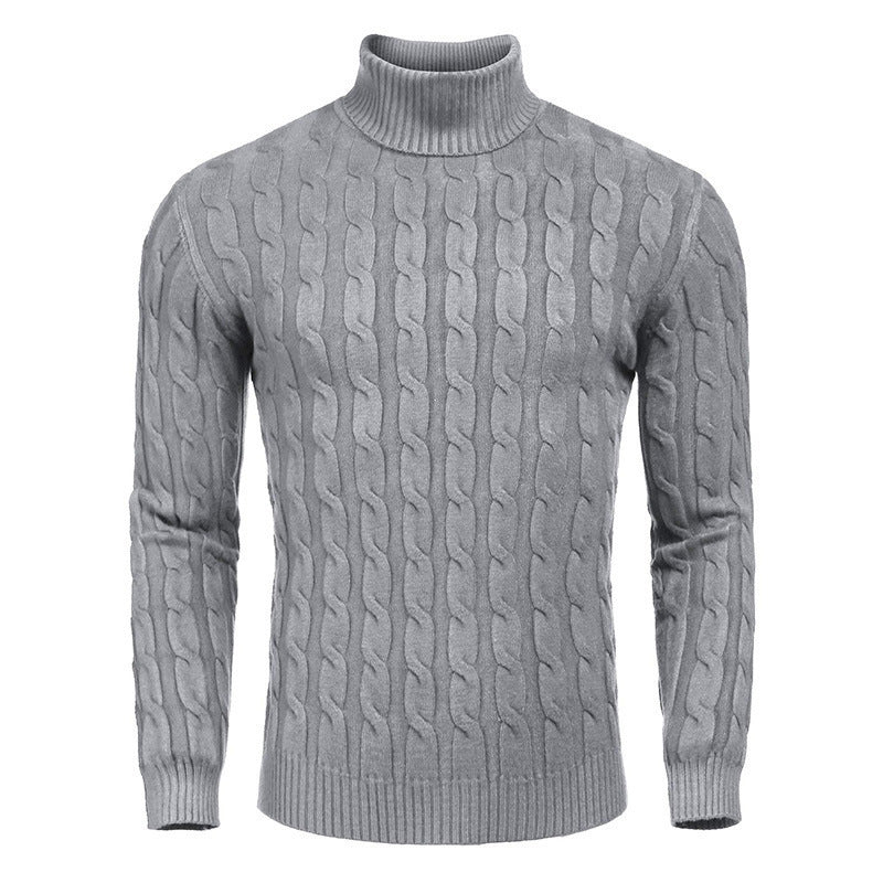 Herren Strickpullover mit hohem Kragen und Zopfmuster Aliams
