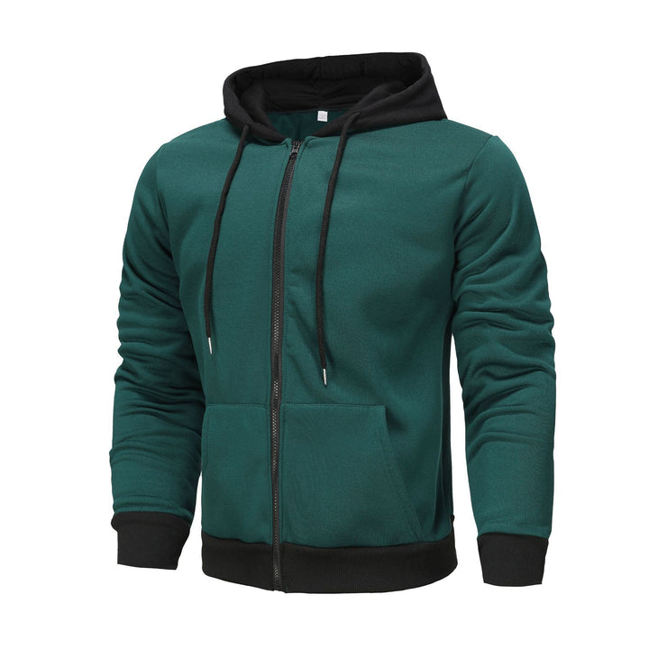 Herren Zip-Hoodie mit Kontrastfarbe und Kängurutasche Aliams