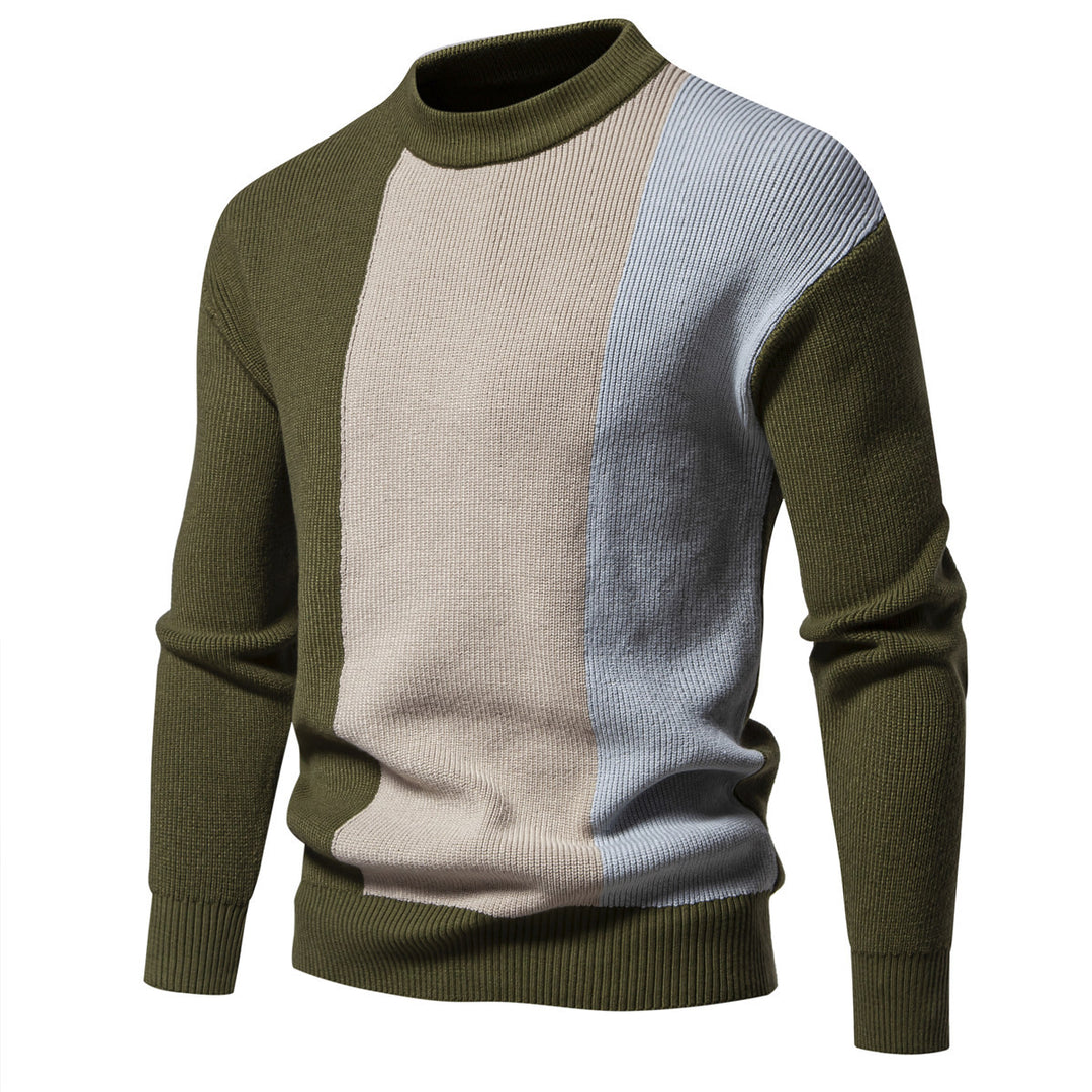 Herren Strickpullover mit modernem Farbblockdesign und hohem Kragen Aliams