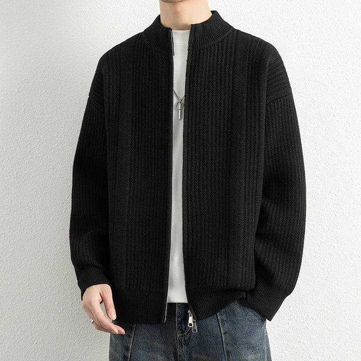 Herren Strickjacke mit modernem Zipper und strukturierter Oberfläche Aliams