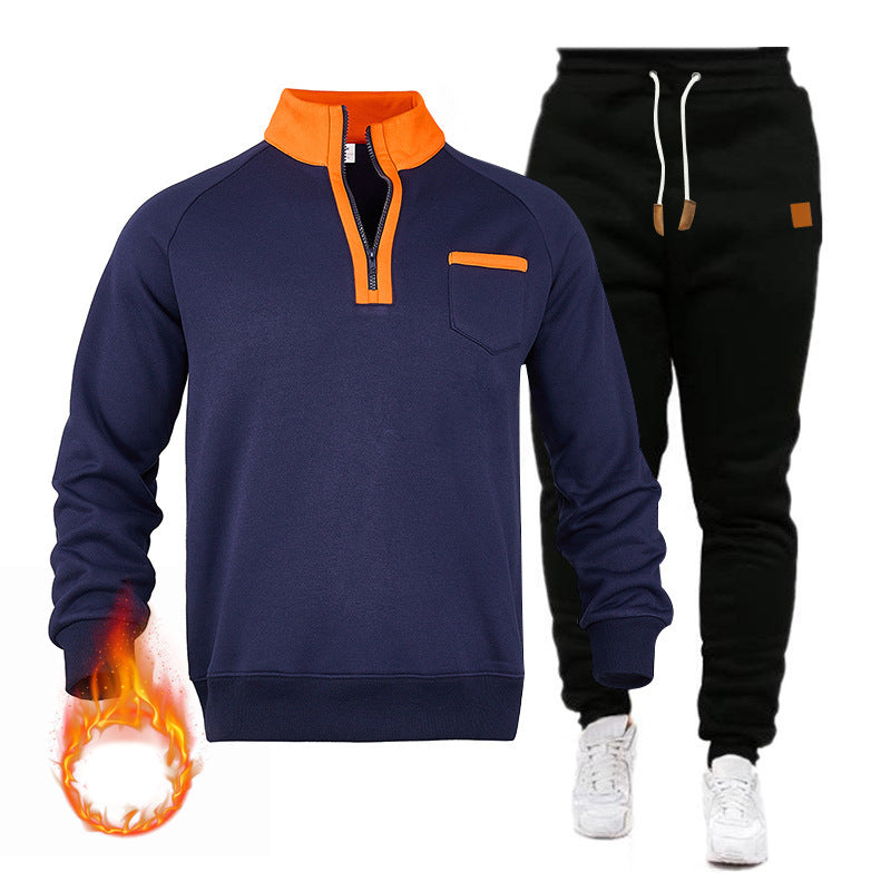 Herren Sweatshirt und Jogginghose Set mit modernem Stehkragen und praktischer Brusttasche Aliams