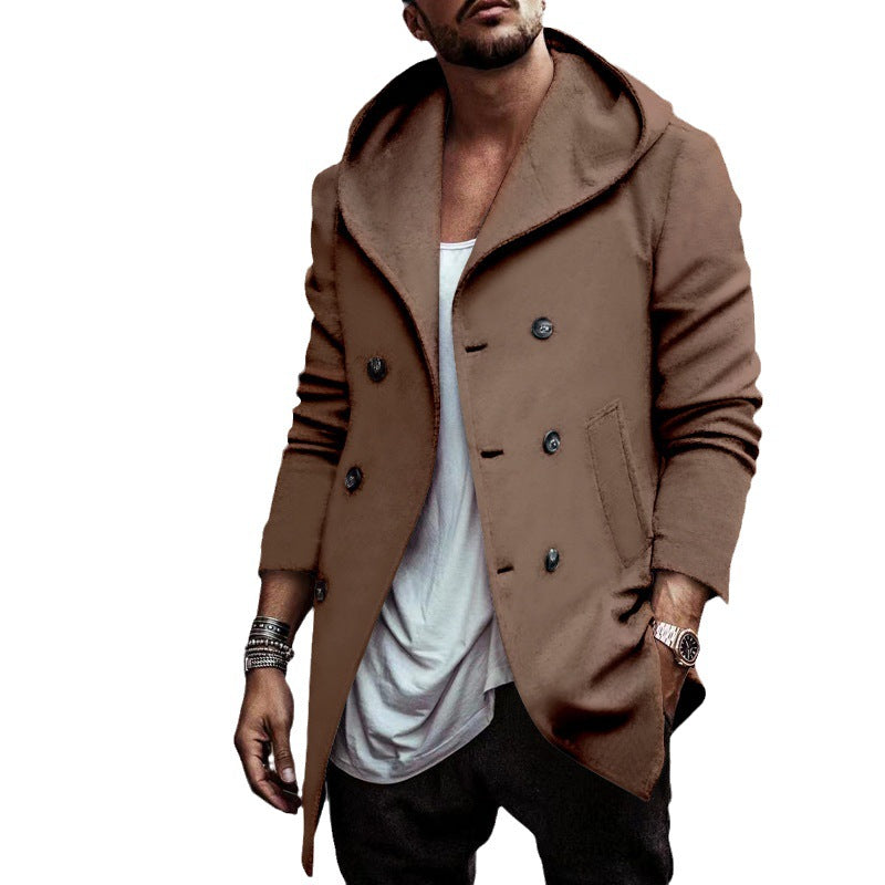 Herren stylischer Hoodie-Mantel mit doppelter Knopfreihe und weitem Kragen Aliams