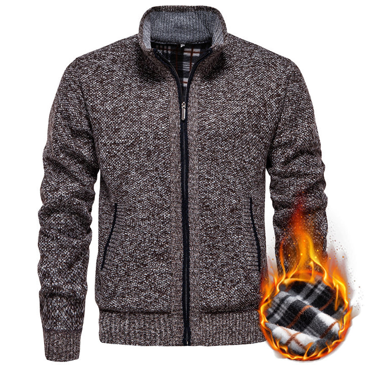 Herren stylischer Strickjacke mit hohem Kragen und praktischen Taschen Aliams