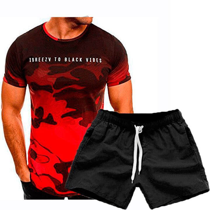 Herren Sportliches Camouflage T-Shirt und Freizeitshorts Set Aliams