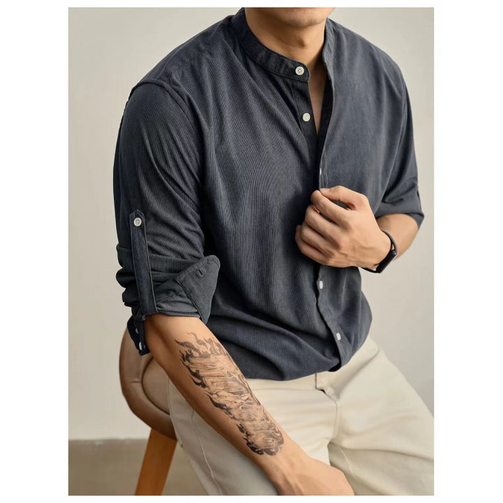 Herren Stehkragenhemd aus feinem gestreiften Stoff Aliams