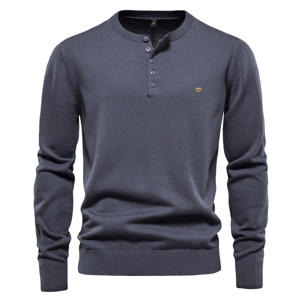 Herren Strickpullover mit modernem Henley-Ausschnitt und feiner Struktur Aliams