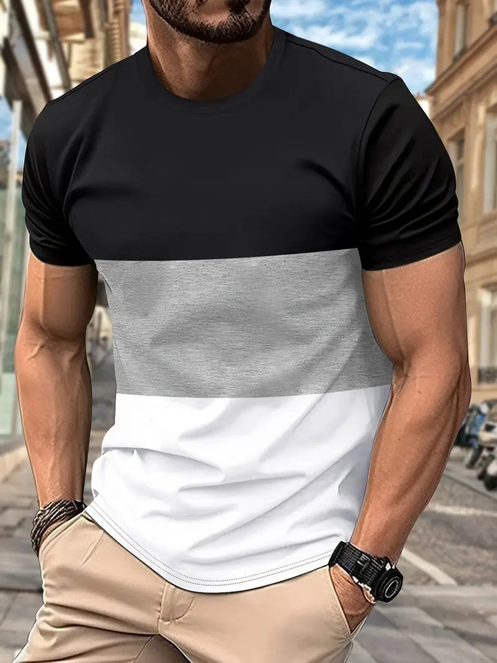 Herren T-Shirt mit modernem Farbblock-Design und Rundhalsausschnitt Aliams