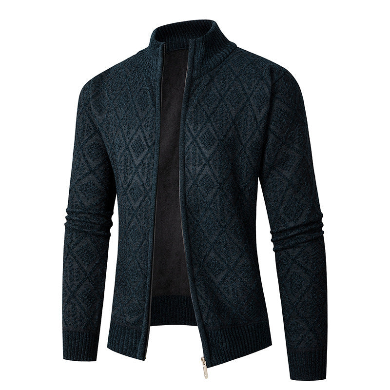 Herren Strickjacke mit rautenförmigem Design und hohem Kragen Aliams
