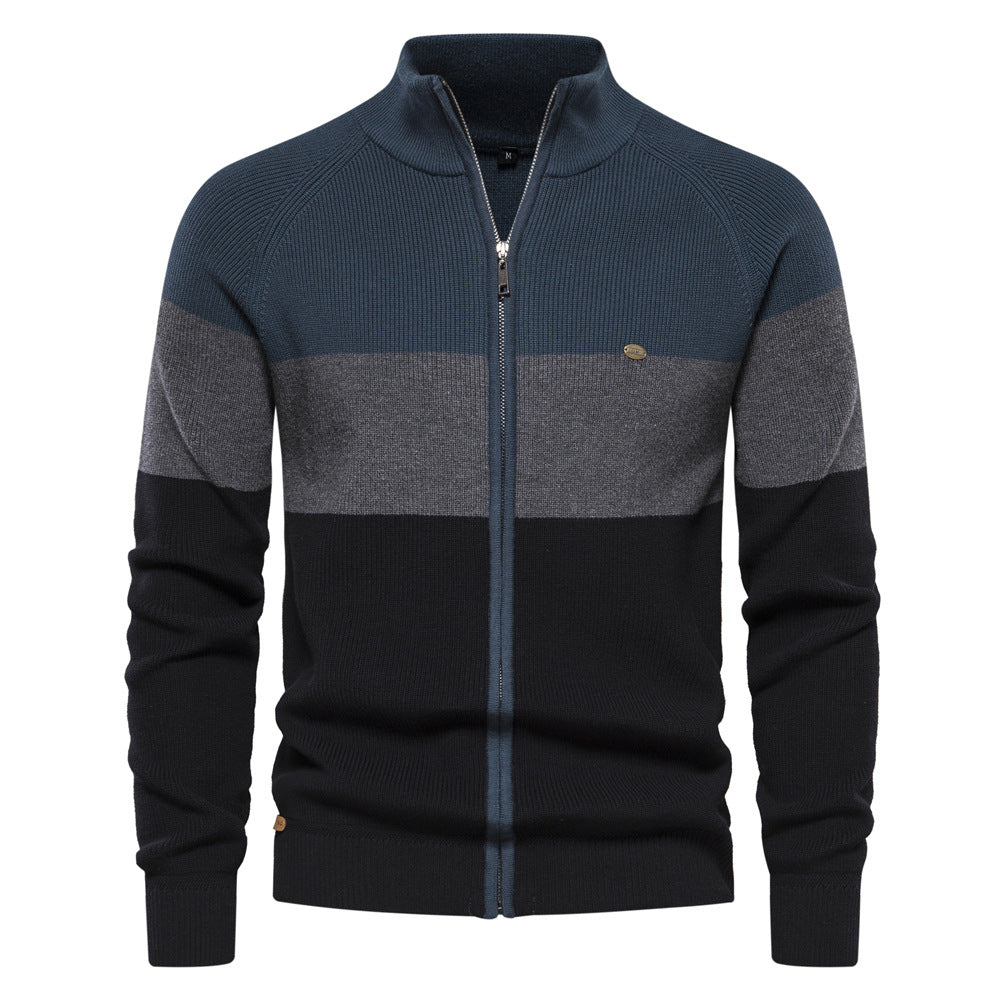 Herren Strickjacke mit modischem Farbblockdesign und hochwertigem Reißverschluss Aliams