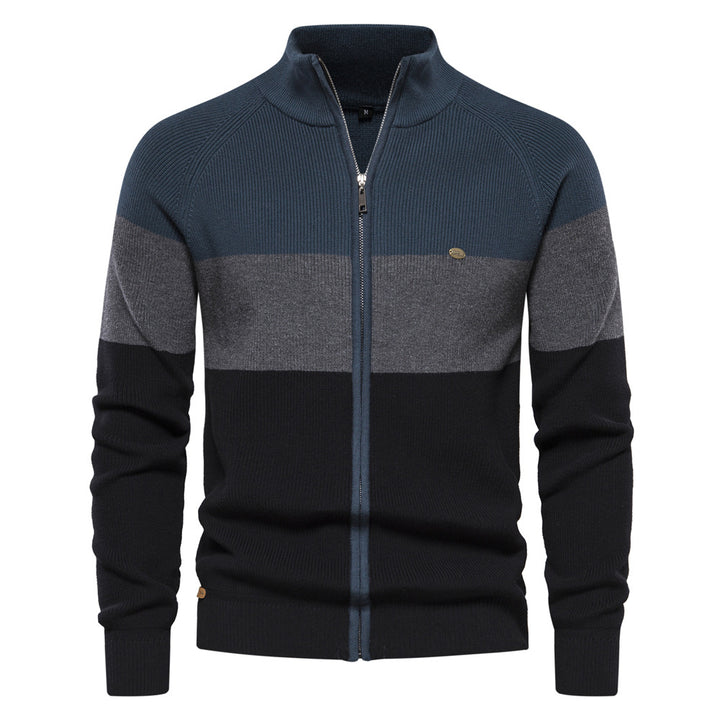 Herren Strickjacke mit modischem Farbblockdesign und hochwertigem Reißverschluss Aliams