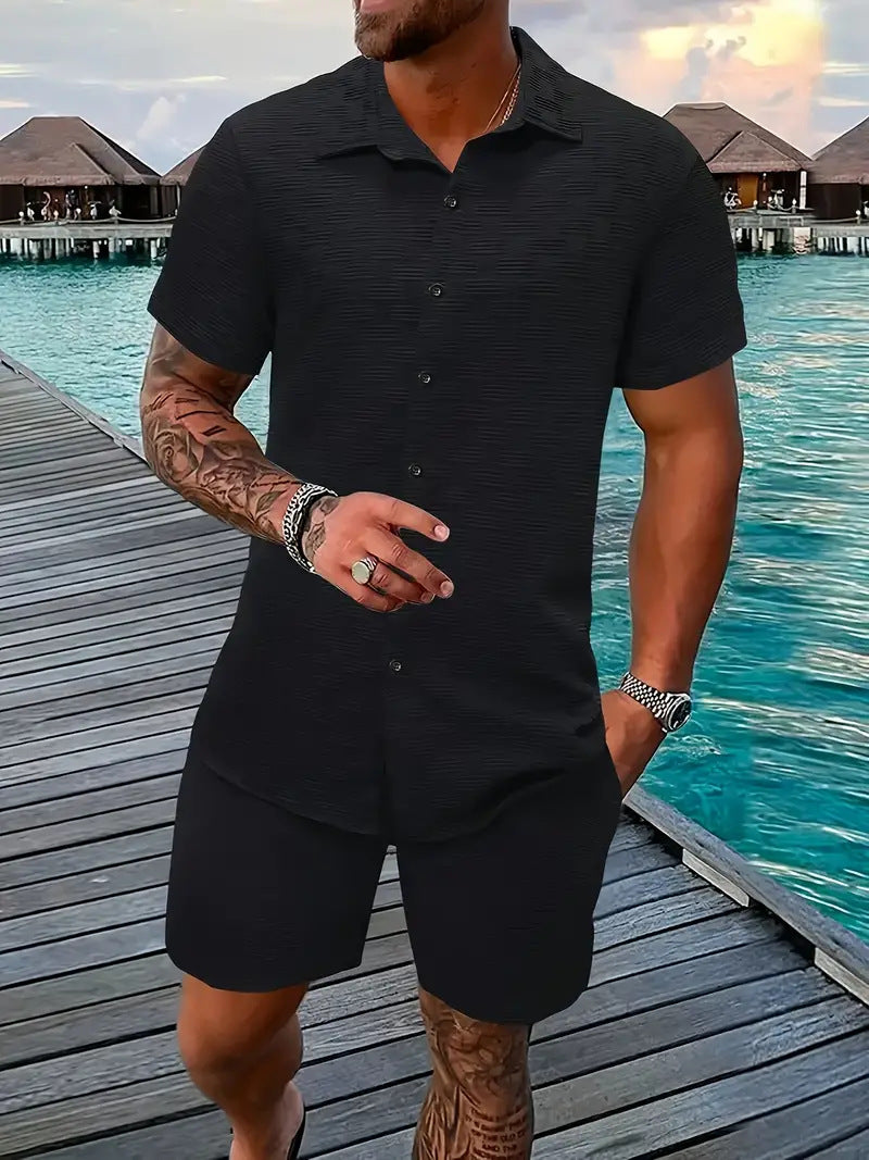 Herren Strukturierte Kurzarm Strandbekleidung Set Aliams