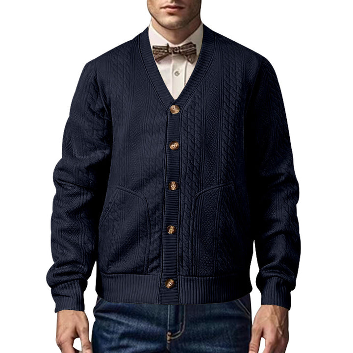 Herren Strickjacke mit V-Ausschnitt und praktischen Taschen Aliams
