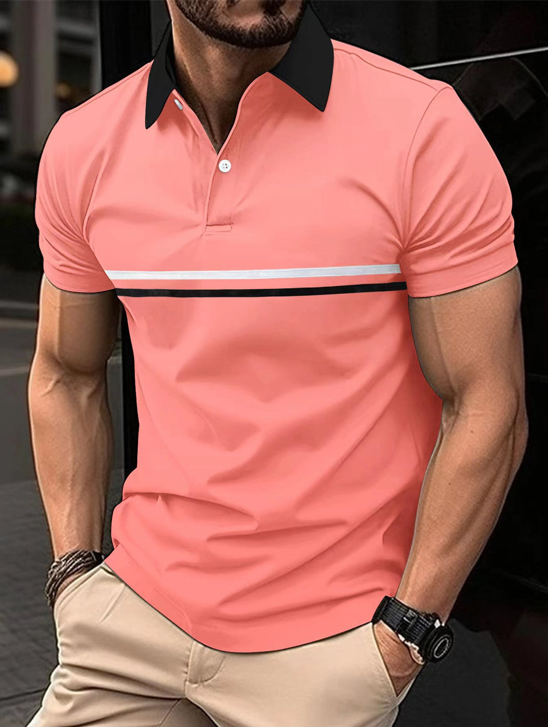 Herren Stylisches Gestreiftes Sport Polo-Shirt Aliams