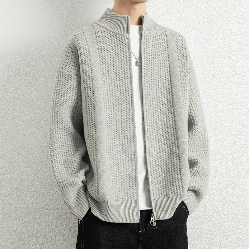 Herren Strickjacke mit modernem Zipper und strukturierter Oberfläche Aliams