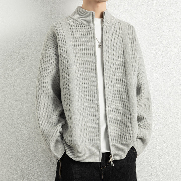 Herren Strickjacke mit modernem Zipper und strukturierter Oberfläche Aliams
