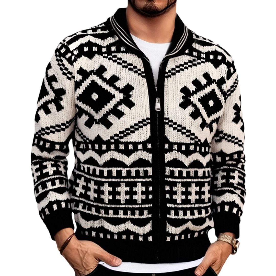 Herren Strickjacke mit Zopfmuster und Stehkragen Aliams