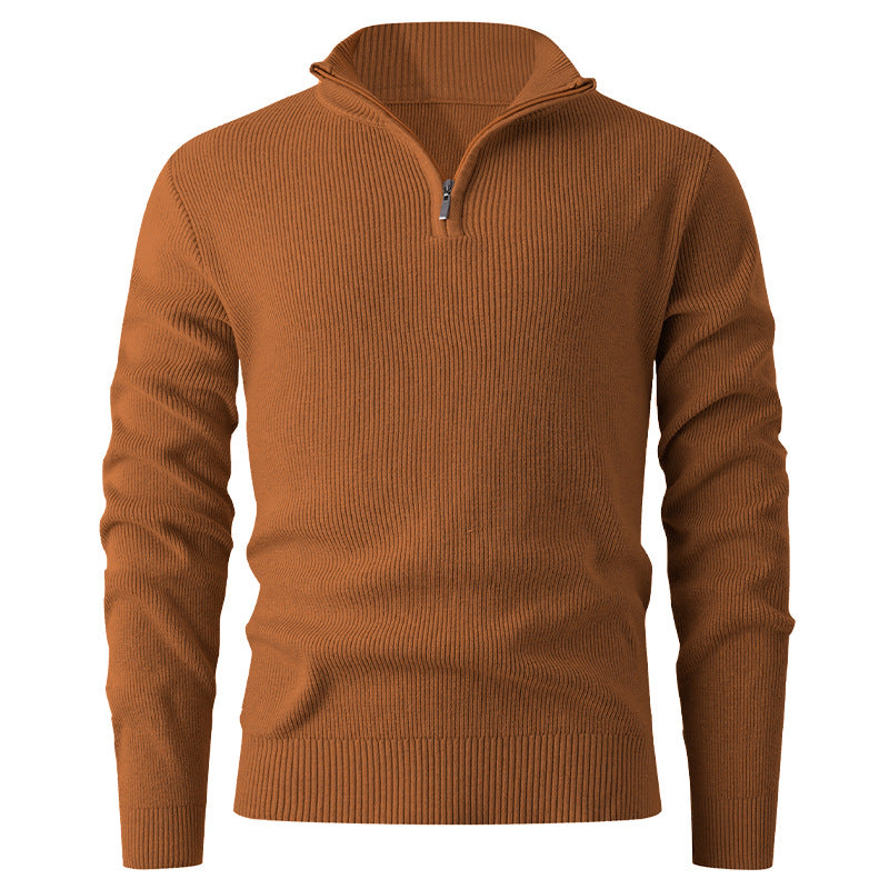 Herren Stehkragenpullover mit modernem Reißverschluss und feinem Rippstrick Aliams