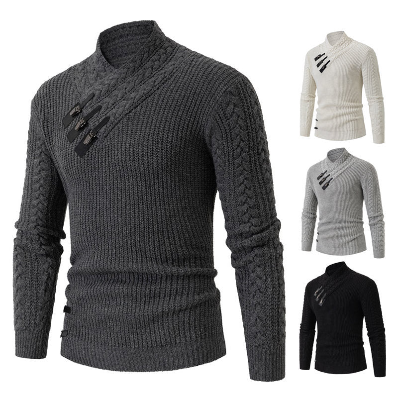 Herren Strickpullover mit asymmetrischem Kragen und dekorativem Zipper Aliams